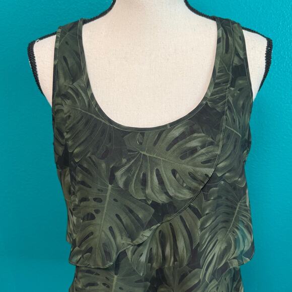 Michael Kors Green Botanical Layered Ruffle Round Neck Sleeveless Blouse Medium - Picture 11 of 12